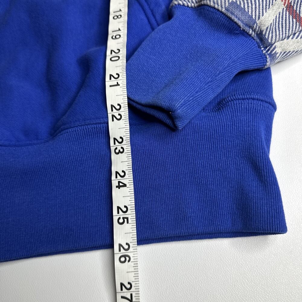 Vintage Champion Mens Small Reverse Weave Pullover Hoodie Pocket Blue Plaid - Picture 11 of 12